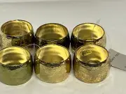 Brass Napkin Rings Hammered Vintage Patina Beaded Round Set of 6 NOS Tags