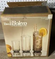 Vintage Libbey Glass Tawny Bolero 24 pc Tumbler Set Open Box Unused
