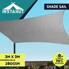 Instahut Sun Shade Sail Cloth Shadecloth Rectangle Canopy Grey 280gsm 3x3m