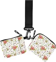 [GuoChe] Women's Change Wallet Card Cases Merry Christmas Flowers Leaves Compact Size Zipper Purse Wallet with Zipper Pocket for Men Women 2 Pcs, Merry Christmas flowers3, 4.13" x 3.51" & 4.13" x 4.13", Retro