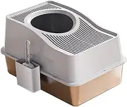 Ｂｅｓｇａ Cat Litter Box Fully Closed Guard Stainless Steel and PP Lid 60x40x40cm Multipurpose Leakproof Cat Bedpan Top Entry, Grey