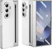 Compatible with Samsung Galaxy Z Fold 7 Case Built-in Writing Slim Pen & S Pen Holder Slim Stylus [Screen Protector] Full-Body Protective Cover Hard Shockproof Phone Cover for Fold 6(White)