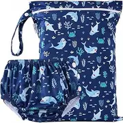 Reusable Swim Nappy with BONUS Wet Bag X-LARGE 13-16kg (18-36mths/Size 2-3) Premium Cloth Toddler Boy Swimming Diaper & Matching Wet Bag Set SHY SHARKS_XL