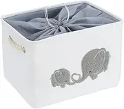 INough Large Toys Basket Fabric Toy Box, Empty Gift Basket Kids Bath Toy Storage Organizer, Storage Basket with Drawstring Closure for Wipes Diapers, Kidsroom Nursery Room Home Decor (Elephant)
