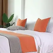 LEEMQCYA Bed Runners for Single Size Bed Grey and Orange Color Patchwork Bed Scarves 50X180cm Modern Bed Throw Rug for Bedroom Home Hotel Farmhouse Decor