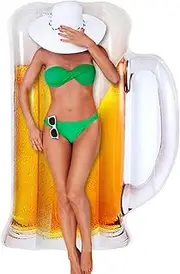 Beer Mug Pool Float - Inflatable Water Hammock, Floating Bed Lounger, Adult Pool Raft | Oversized Sunbathing Floatie, Fun Summer Party Float for Beach, Lake, Swimming Pool Relaxation