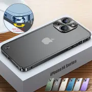 For iPhone 15 14 13 12 11 Pro Aluminum Metal Bumper Frame Matte Clear Back Case