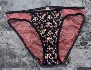 NWT VICTORIA'S SECRET L SMOOTH FLORAL POLKA DOT SHIMMER MESH RARE BIKINI PANTIES