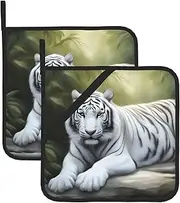 White Tiger Potholders BBQ Pot Holders for Heat Resistant Potholder, Hot Pads,Cooking Baking(2-Pack)