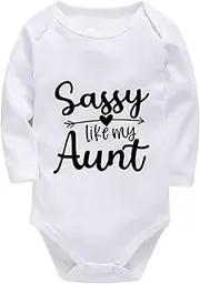 [WOOYONGING] Sassy Like My Aunt Infant Welcome Home Outfit Long Sleeve Boy Onsies White Newborn Baby Girl Clothes 0-3 Months