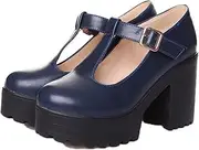 [ZSQBQ] Women Chunky Heel Shoes Uniforms Platform Pumps Shoes Ankle Strap Comfortable Non-Slip Thick Bottom Wedge Shoes