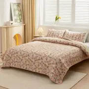 Wild Flowers 100% Cotton Lightly Quilted Reversible Coverlet Set