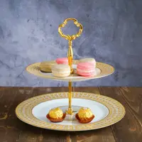 在飛比找ETMall東森購物網優惠-歐式陶瓷多層水果盤甜品臺客廳創意雙層蛋糕架糕點盤下午茶點心架