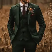 Men's Wedding Suits Dark Green Fashion Formal Solid Colored Standard Fit 3 Piece Single Breasted Two-buttons