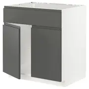 METOD base cabinet f sink w 2 doors/front, white/Voxtorp dark grey, 80x60x80 cm