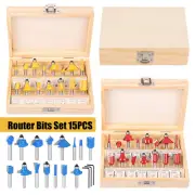 15 Pieces Router Bit Set with 1/4 Inch Shank Wear Resistant Tungsten Steel qrfwE