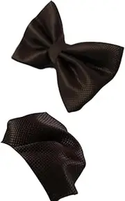 [Zasel] Mens Brown Plain Coloured Checkered Bow Tie & Matching Pocket Square Set