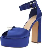 [JENN ARDOR] Women's Stylish Chunky Platform High Block Heels with Pearl Comfortable Open Toe Ankle Strap Dress Wedding Work Pumps Shoes