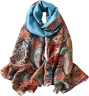 [AZIDWERYQ] Silk Scarf, 34x71 Sun-Proof Large Silk Scarf with Exquisite Print, Luxury Lightweight Skin-Friendly Silk Scarf for Neck Wear, Shawl Wraps, Head Wraps Large Silk Scarf