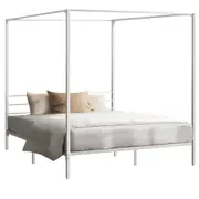 Oikiture Metal Canopy Bed Frame Queen Double Single Beds Platform White