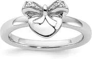 [Stackable Expressions] 925 Sterling Silver Polished Prong set Stackable Love Heart with Bow Diamond Ring Size 5-Stackable-Ring for Women
