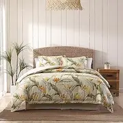 [Tommy Bahama] Comforter Set Reversible Cotton Bedding with Matching Shams & Bedskirt, All Season Home Decor (Birds of Paradise Off-White/Green/Yellow, King)
