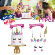 11Pcs Unicorn Cake Topper Decoratio eyes Kids Girls Happy Birthday Set ear