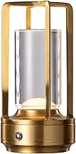 Cordless Table Lamp, LED Touch Metal Bedside Lamp, 3-Colour Infinitely Dimming, Rechargeabl Small Desk Lamp for Bedroom/Restaurant/Bar/Coffee Shop/Camping Light (Gold)