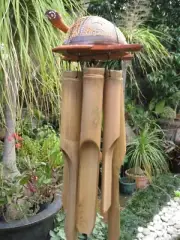 Bamboo & Coconut WindChime 6 tubes with painted turtle