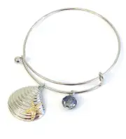 Sealife Theme Shell Dangle Charm and Wire Bangle Bracelet for Women