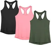 [icyzone] Women's Sports top, Yoga Tank top, Racer Back top, Running Fitness Functional Shirt, Pack of 3