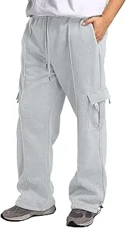 [Generic] Men's Fleece Cargo Sweatpants Casual Joggers Loose Fit Open Bottom Athletic Pants for Men with Multi- Pockets