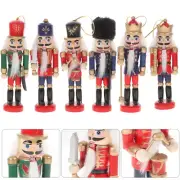 6 Pcs Christmas Tree Wood Ornaments Nutcrackers Adorable Decoration Child