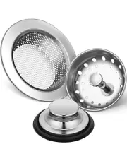 3 Pieces Kitchen Sink Stopper Strainer Garbage Disposal Plug, Stainless Steel Un