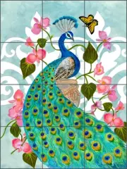 Tile Mural Backsplash Ceramic Whitman Peacock Bird Wildlife Art CPA-LW16009
