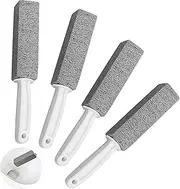 ANZOAT Pumice Stone Cleaning Tool - 4 Pack, Natural Pumice Stone & Plastic Handle, Grey & White, 5.5 x 1.6 x 1.6 Inches, For Toilet, Sink, Bathtub, Grill, Ceramic, Metal, Skin