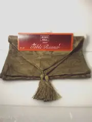 Benson Mills Royal Scroll Chenille Table Runner W/Tassels 14'' x 72'' Sage Green