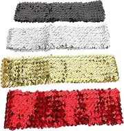 [GAROZATION] 4pcs Sequin Stretch Belt for Women Elastic Waistband and Sparkling Bling Belt for Wedding Party and Formal Events