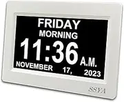 SSYA Digital Calendar Alarm Clock - Dementia Clocks for Vision Impaired, Elderly, Memory Loss Clock with Non-Abbreviated Clock with Date and Day (7 inch)