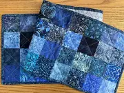Handmade Quilted Table Runner, Blue Patchwork, 12" x 48", Kitchen Home Decor