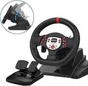 Game Racing Wheel Racing Wheel PC，180° Game Steering Wheel with USB Port and with Pedal, Suitable for PS4/ PS3 /PC/switch/Android - Black