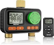 RESTMO 2 Zone RF Remote-Controlled Water Timer with Brass Inlet & Outlet, Programmable Sprinkler Timer for Garden Hose, Automatic/Rain Delay/Manual, Irrigation Timer for Outdoor Faucet, Yard and Lawn