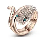 Unique Blue Eye Snake Design Gold Plated Ring Rose Gold Tone