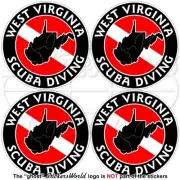 WEST VIRGINIA SCUBA DIVING Flag-Map Shape USA Circular Stickers, Decals 50mm x4