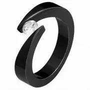 Black Plated Bypass TITANIUM RING with 4.5mm Round CZ in size 7 - in Gift Box