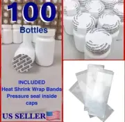 WHOLESALE 100x Empty White Bottle Tablet Capsule Container/Jar/60 cc/ml+SEAL