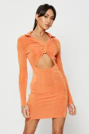 Orange Mini Dress Slinky Jersey Cut Out - Size 8, Women's F Bodycon Dress