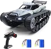 Losbenco Remote Control Tank, 1:12 Scale 2.4Ghz Alloy RC Tank, 360° Rotating Off-Road 4WD RC Crawler with Spray and Light Function for Kids Adults