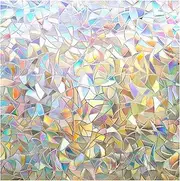 rabbitgoo Window Privacy Film, Rainbow Window Clings, 3D Decorative Window Vinyl, Stained Glass Window Decals, Static Cling Window Sticker Non-Adhesive, 44.5 x 200 cm