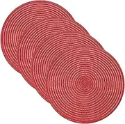 uxcell 4 Pcs Round Woven Placemats, 15 Inch Braided Washable Placemat Heat Resistant Decorative Place Mat for Kitchen Dining Table Countertop, Red